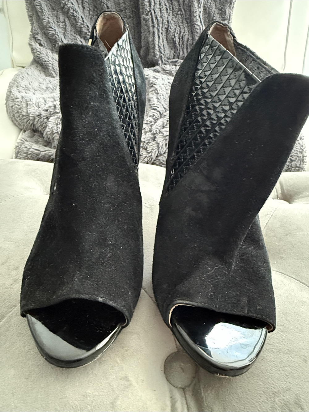Calvin Klein Black Suede Open-Toe Ankle Heels